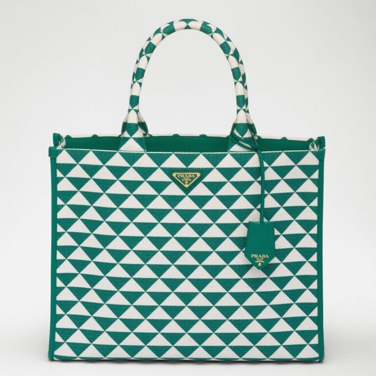Prada Symbole Large Bag Fake in Green/White Jacquard Fabric