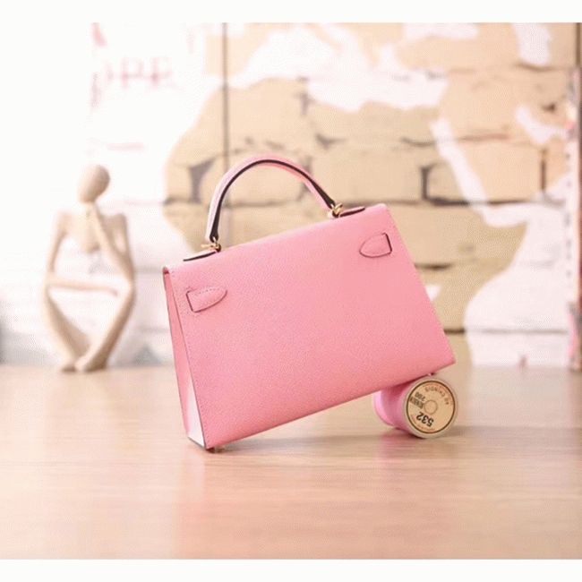 Pink Epsom Replica Hermes Kelly 20cm Graceful Bag angle 4