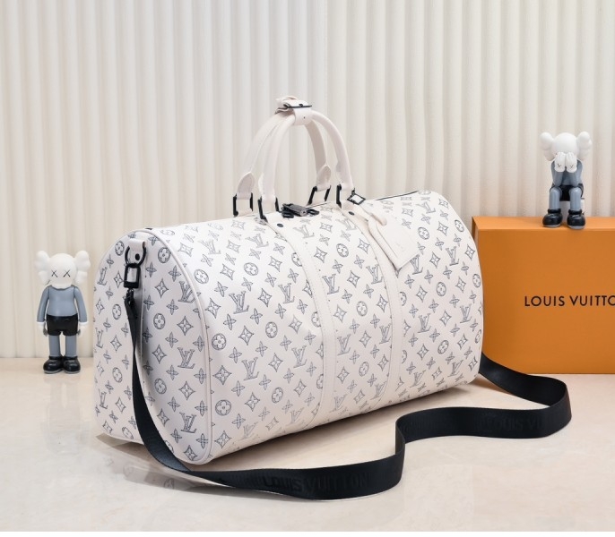 LV Monogram Shadow Keepall Bandouliere 50 In White angle 2