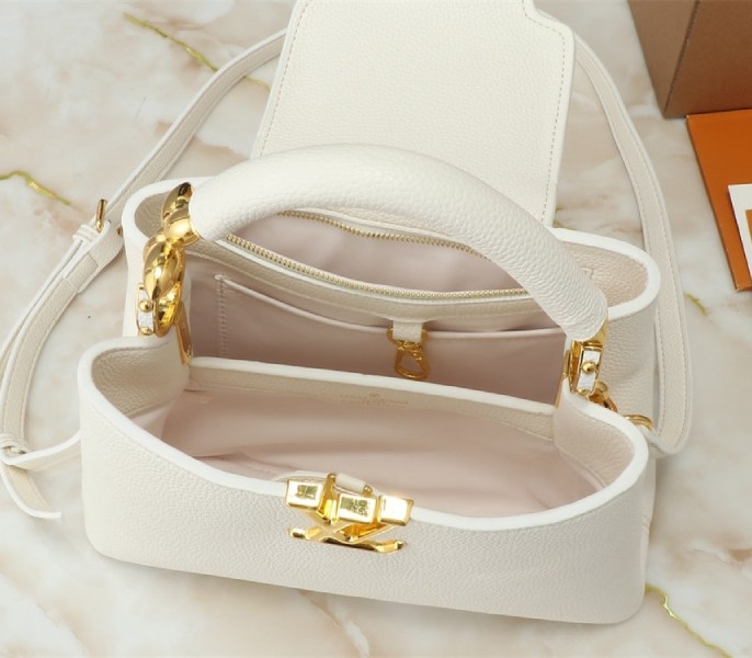 Louis Vuitton Capucines BB Handbag In Quartz White angle 5