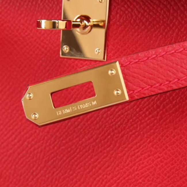 Red Epsom Knockoff Designer Hermes Kelly 20cm Purse angle 4