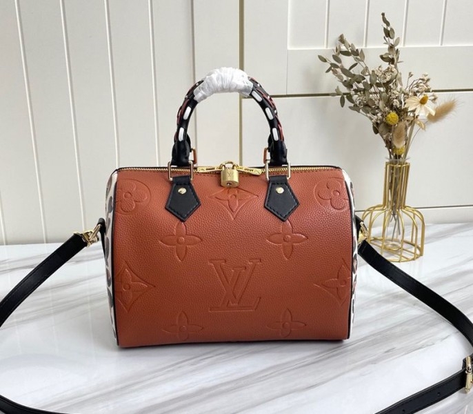 Louis Vuitton Monogram Empreinte Wild At Heart Speedy 25 Bandouliere Handbag In Caramel Brown