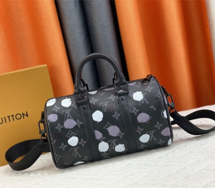 Louis Vuitton X YK Monogram Eclipse Keepall 25 Bandouliere Travel Bag angle 3