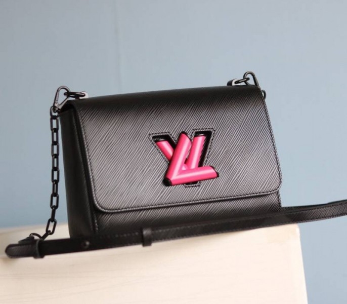 Louis Vuitton Epi Leather Twist MM Bag With Black Vibrant Pink Twist Lock angle 2