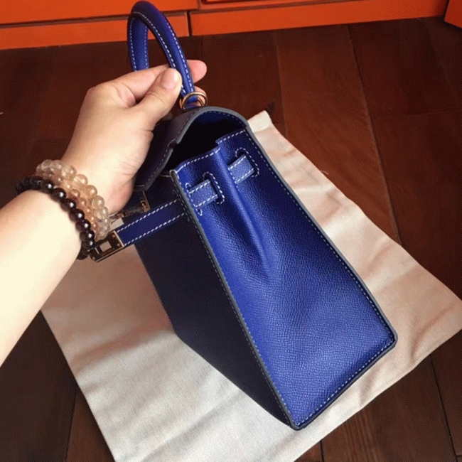 Electric Blue Epsom Fake Hermes Kelly 25cm Bold Purse angle 3