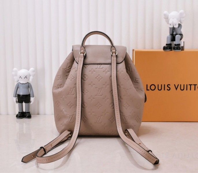 Louis Vuitton Monogram Empreinte Leather Montsouris PM Backpack In Tourterelle Gray angle 2