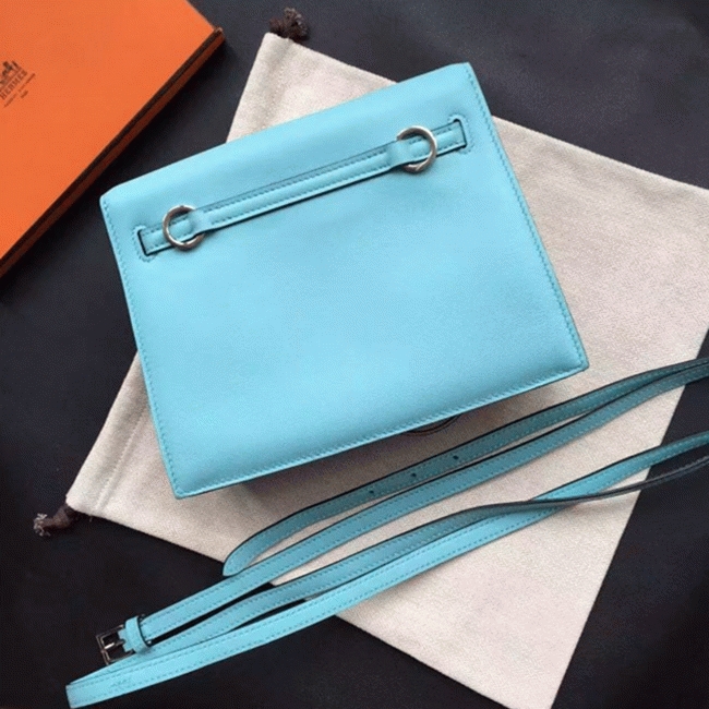 Celeste Swift Leather Fake Hermes Kelly Danse Light Blue Purse angle 5