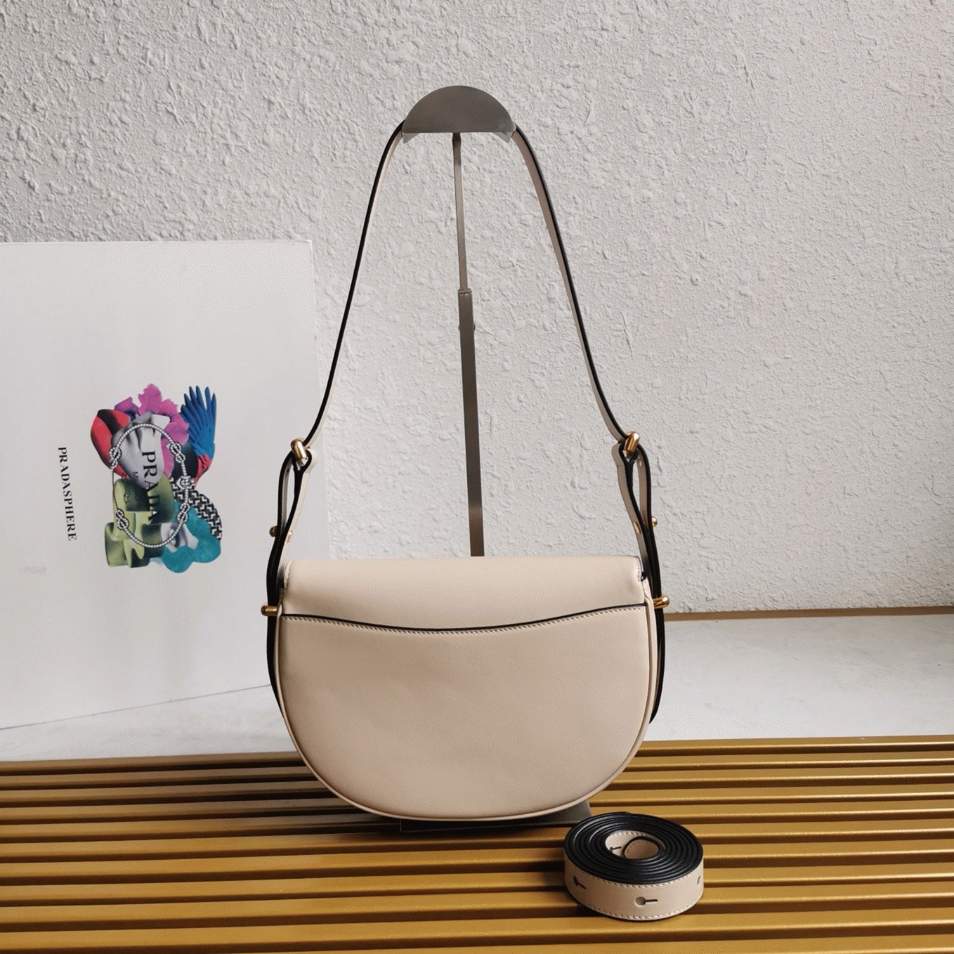 Beige Prada Arque Shoulder Bag with Flap Knockoff angle 5
