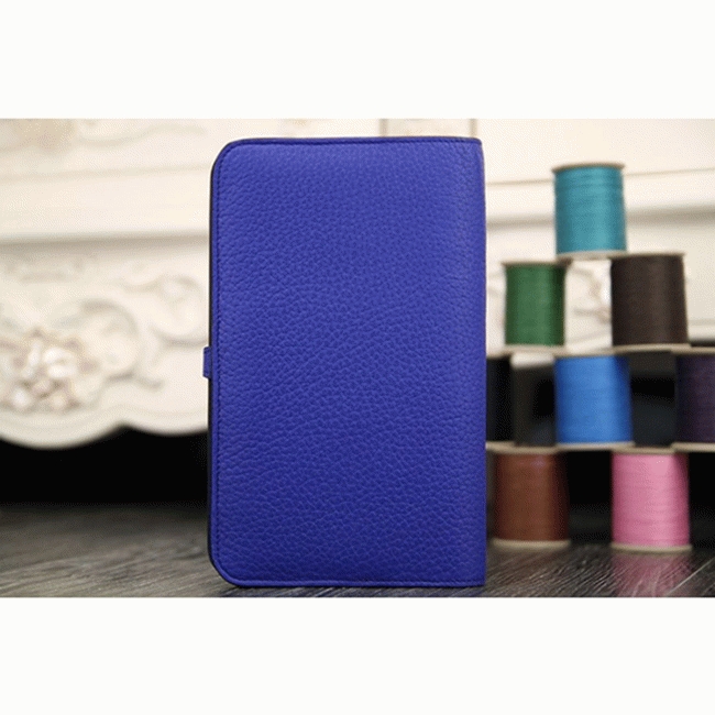 Electric blue designer replica Hermes Dogon combine wallet angle 5