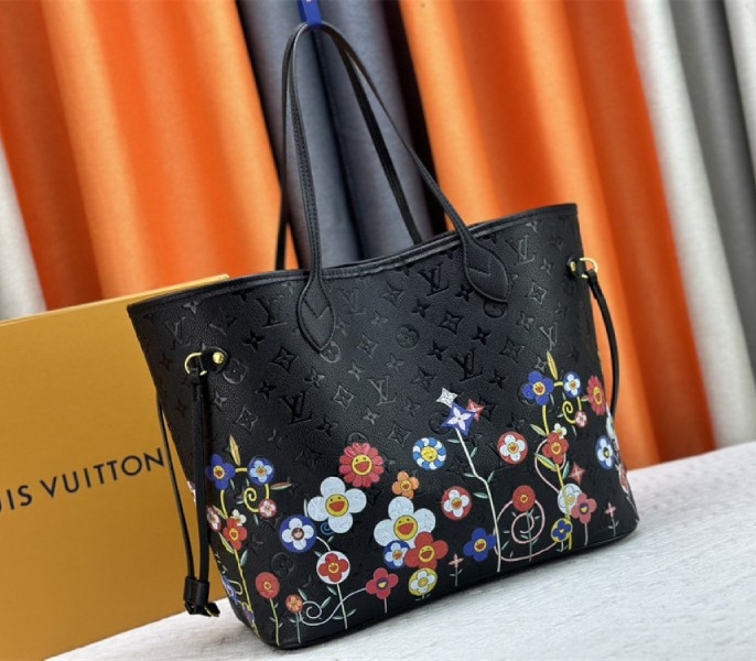 Louis Vuitton X TM Monogram Empreinte Neverfull MM In Black With Style 2 angle 3