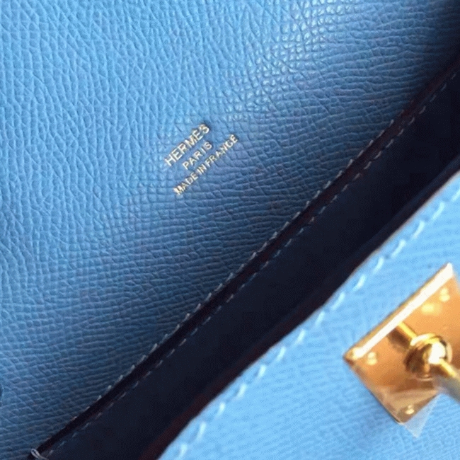Celeste Epsom Knockoff Hermes Kelly Pochette Light Blue Clutch angle 2