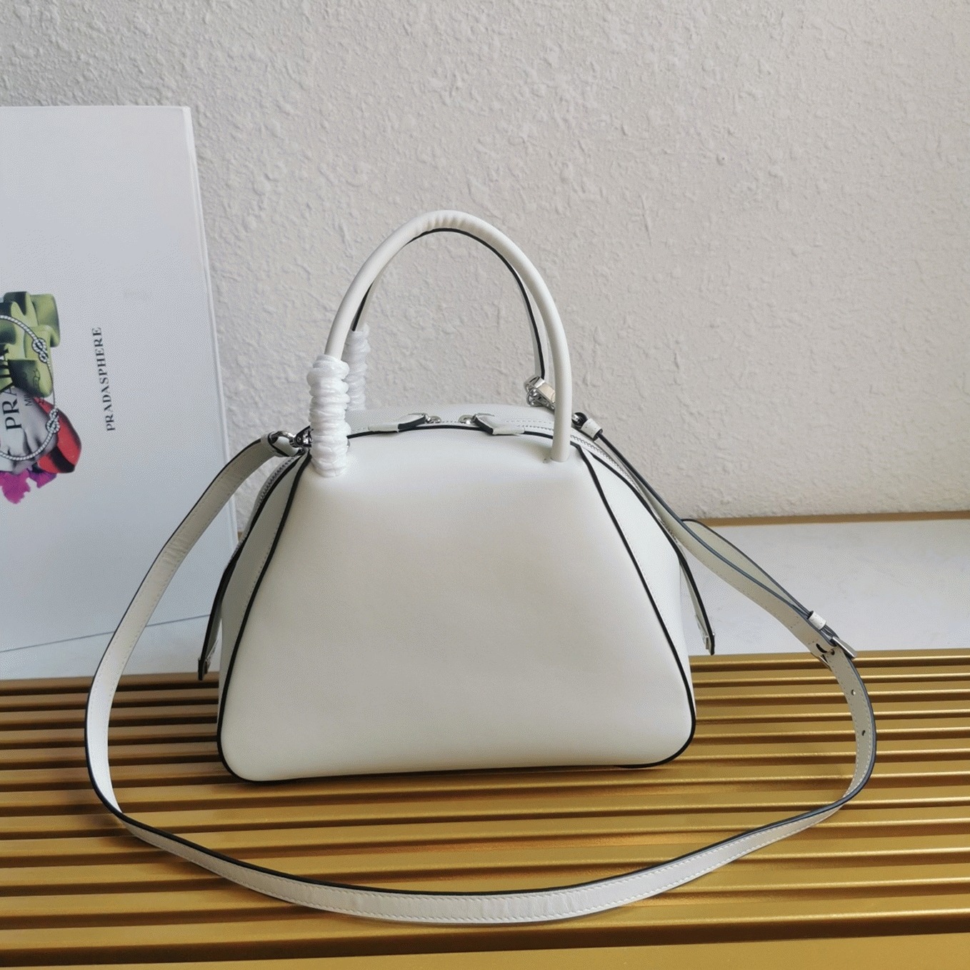 Prada Supernova Small Top Handle Bag Imitation in White angle 5