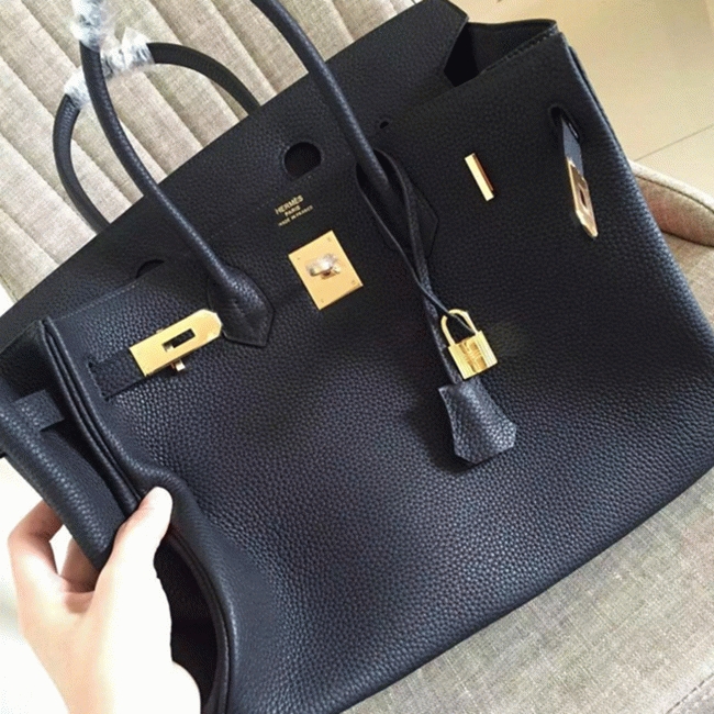 Black Knockoff Designer Hermes Birkin 35CM Tote angle 4
