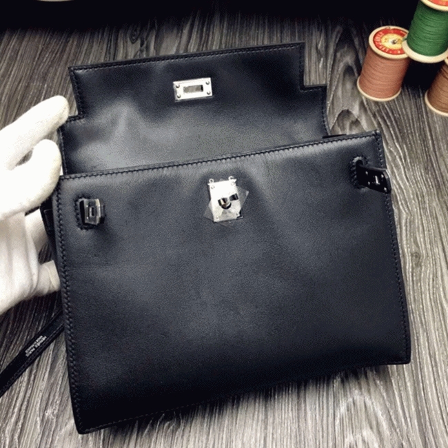 Black Swift Leather Replica Hermes Kelly Danse Versatile Handbag angle 3