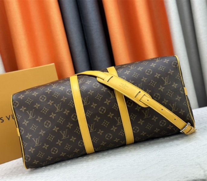 Louis Vuitton Monogram Macassar Canvas Keepall Bandouliere 50 In Safran Yellow angle 5