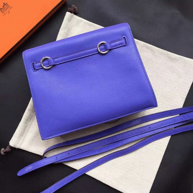 Blue Swift Leather Replica Hermes Kelly Danse Shoulder Bag angle 2