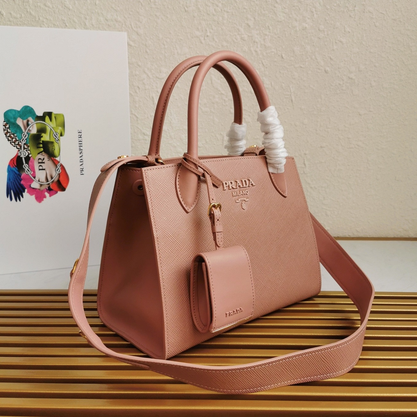 Pink Prada Monochrome Mini Bag Fake Version angle 5