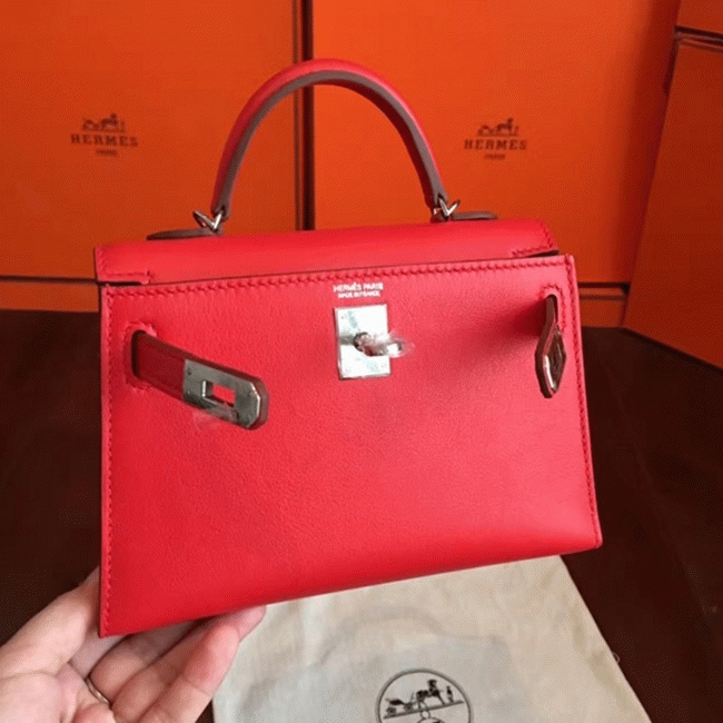 Red Swift Replica Hermes Kelly 20cm Classic Handbag angle 4