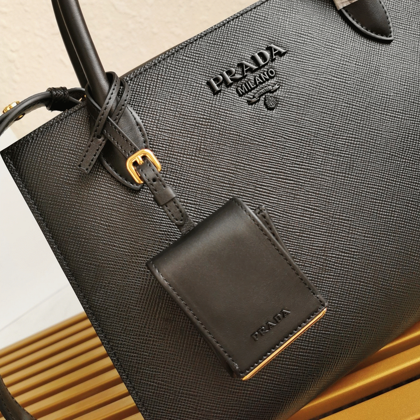 Prada Monochrome Medium Bag Knockoff in Black angle 2