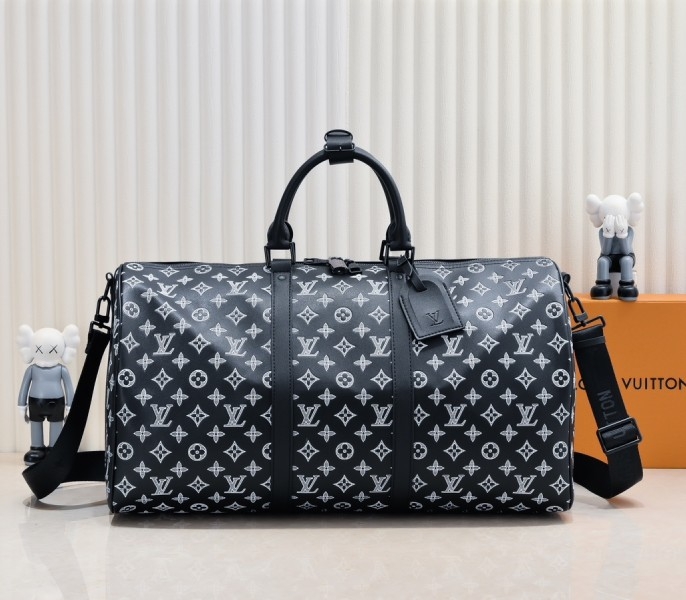 LV Monogram Shadow Keepall Bandouliere 50 In Black