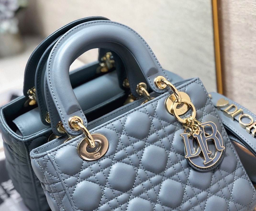 Dior Small Lady Dior My ABCDior Bag Fake in Blue Cannage Lambskin angle 4