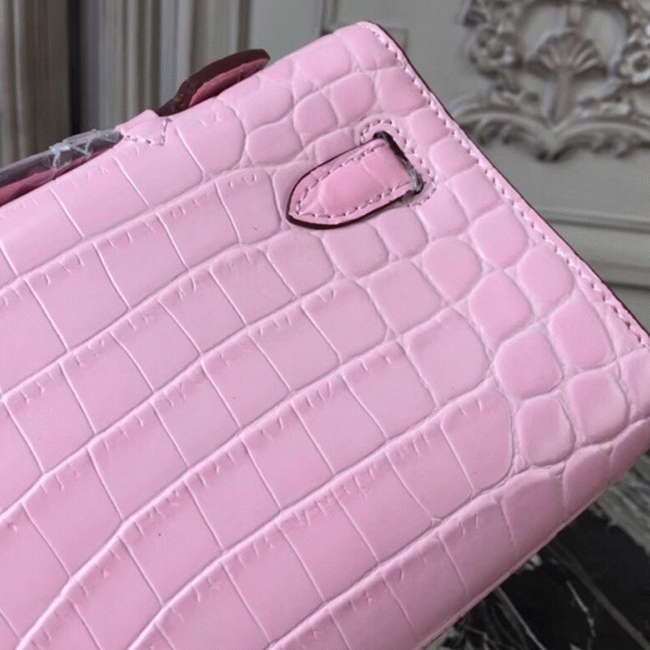 Pink Crocodile Replica Hermes Kelly Cut Clutch Feminine Tote angle 5