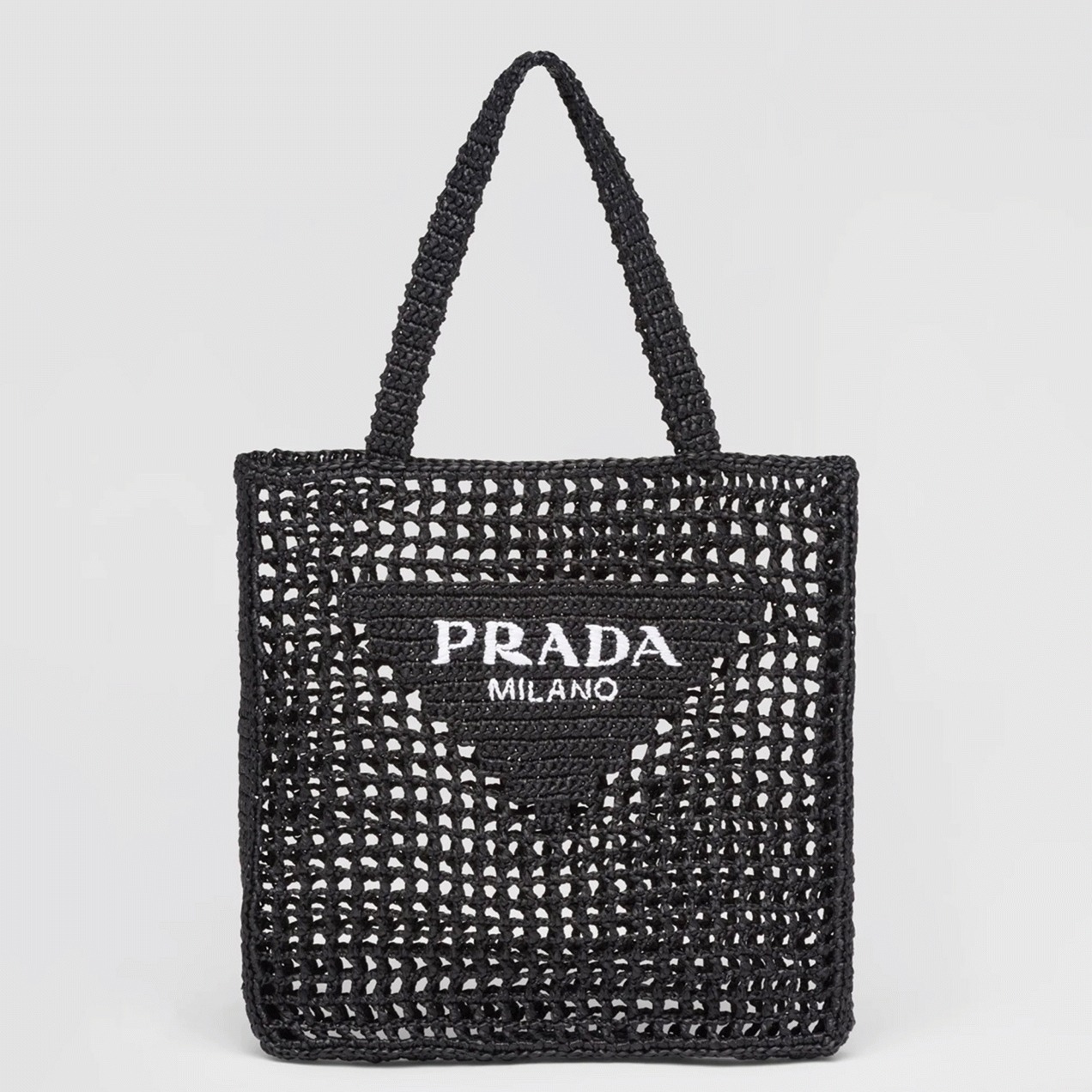Prada Small Tote Bag Replica in Black Woven Raffia
