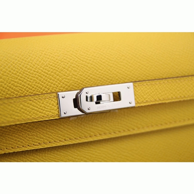 Yellow replica Hermes Kelly Longue wallet angle 4