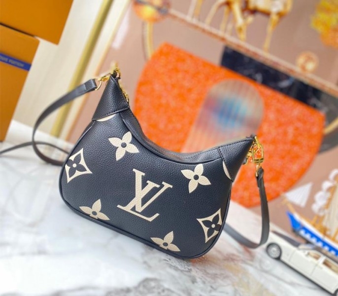 Louis Vuitton Bicolor Monogram Empreinte Leather Bagatelle Mini Hobo In Black angle 2