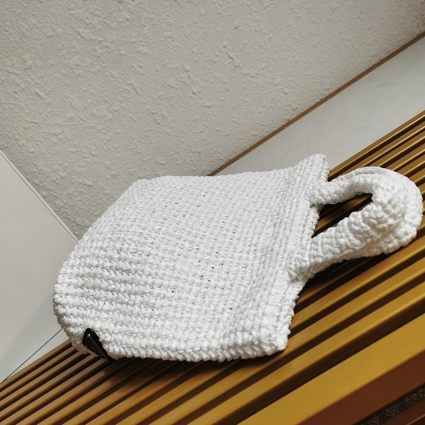 Prada Small Crochet Tote Bag Fake in White Raffia-effect Yarn angle 3