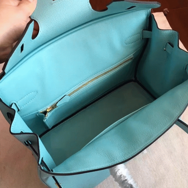 Blue Atoll Color Faux Designer Hermes Birkin 35cm Handbag angle 2