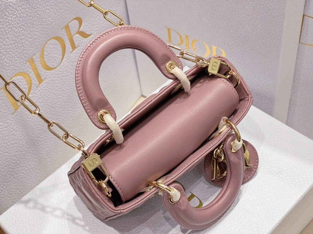 Dior Lady D-Joy Micro Bag Fake in Peony Pink Cannage Lambskin angle 3