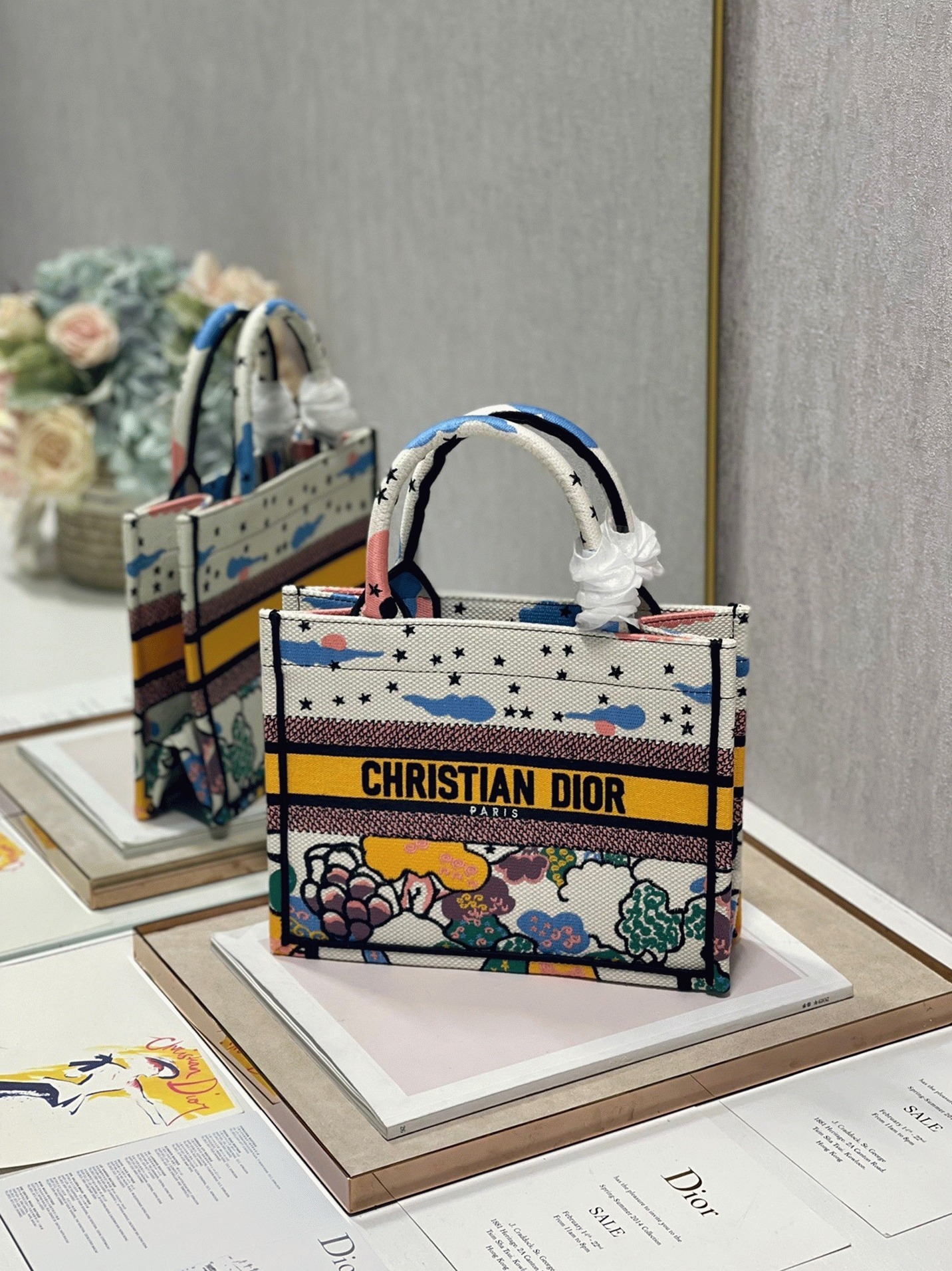 Dior Large Book Tote Bag Faux in White Pixel Zodiac Embroidery angle 4