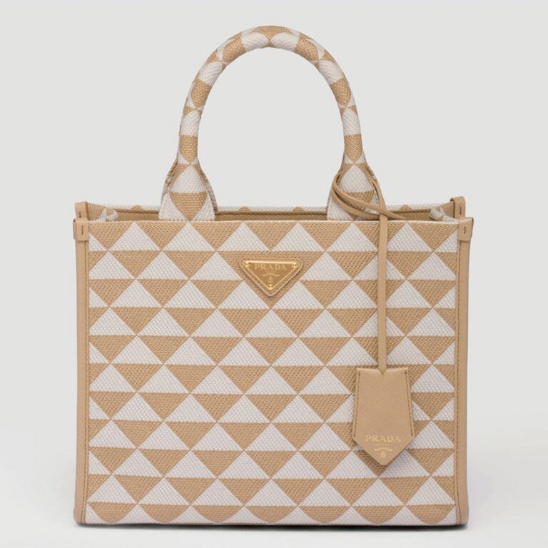 Prada Symbole Large Bag Knockoff in Beige/White Jacquard Fabric