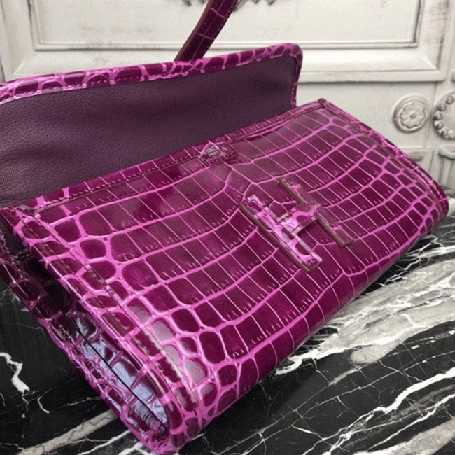 Fuchsia Crocodile Leather Knockoff Hermes Jige Elan 29 Bold Clutch angle 4