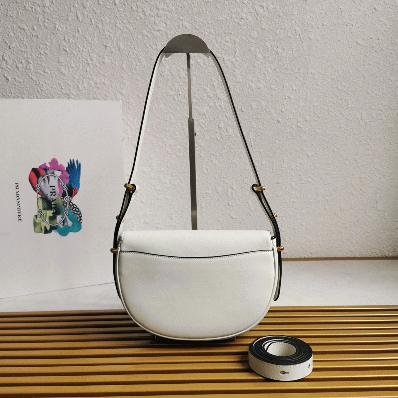 Prada Arque Shoulder Bag with Flap Knockoff in White angle 3