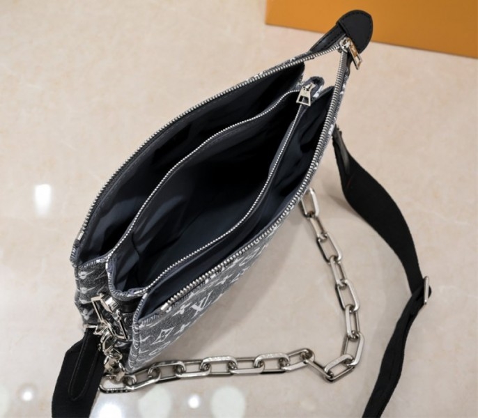 Louis Vuitton Jacquard Denim Coussin PM Bag In Black angle 5