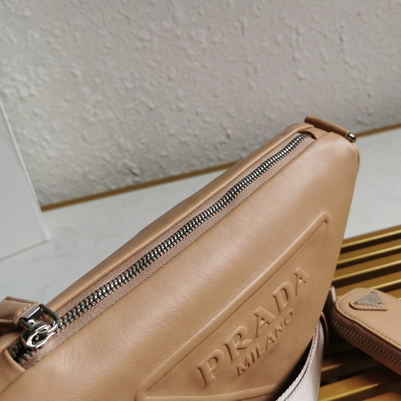 Prada Triangle Shoulder Bag Imitation in Beige angle 3