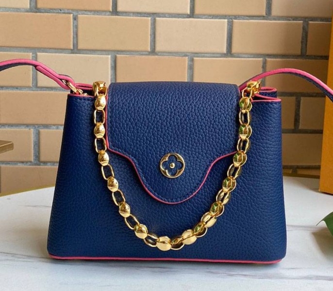 Louis Vuitton Capucines Mini Chain Bag In Navy Blue angle 2