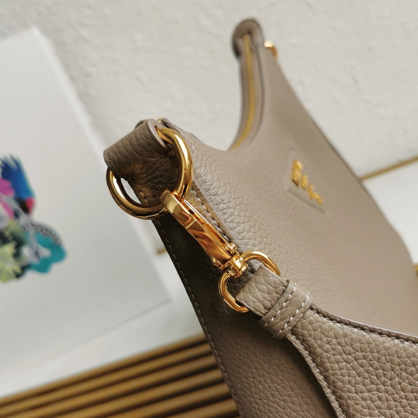 Prada Shoulder Bag Fake in Grey angle 5