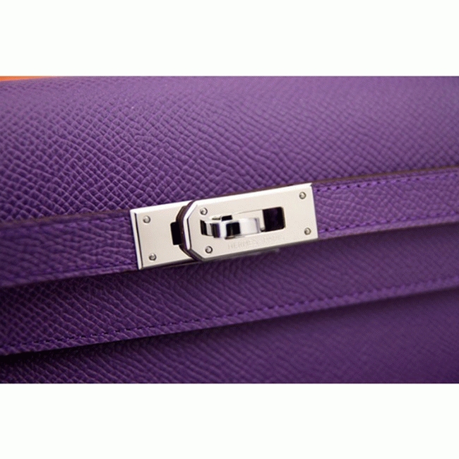 Purple replica Hermes Kelly Longue wallet angle 4
