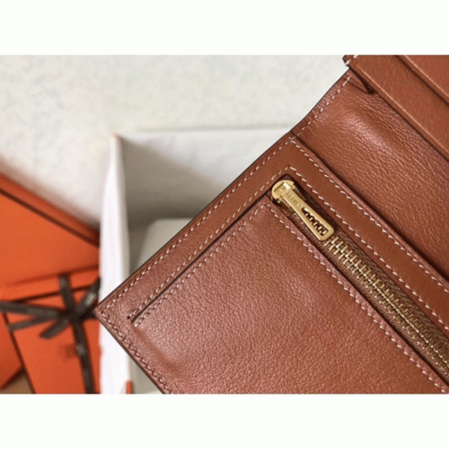 Gold Swift Fake Luxury Hermes Bearn Wallet angle 5