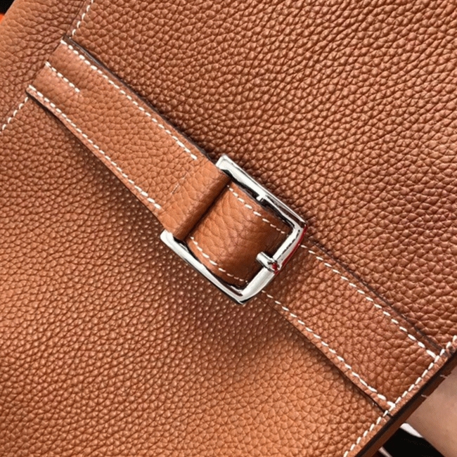 Brown Knockoff Hermes Halzan Classic Leather Handbag angle 2