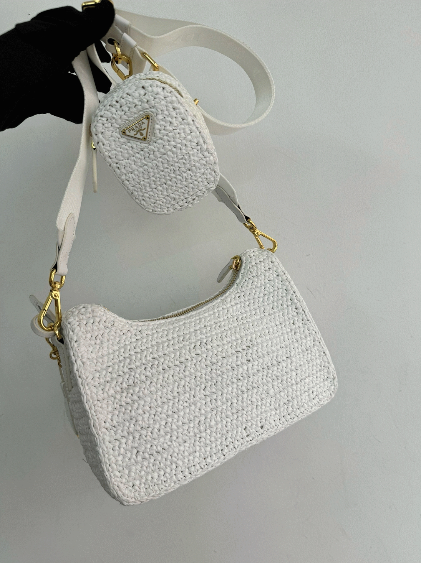 Prada Re-Edition Crochet Bag Fake in White angle 2