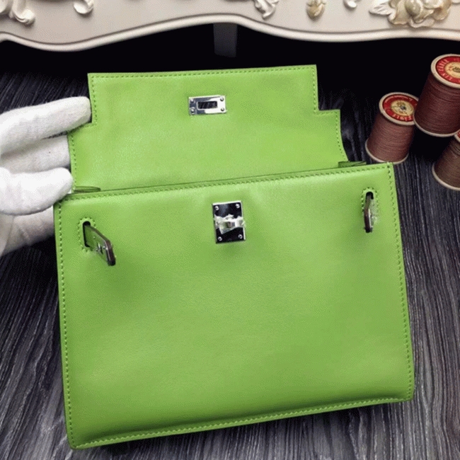Green Swift Leather Top Replica Hermes Kelly Danse Convertible Bag angle 2