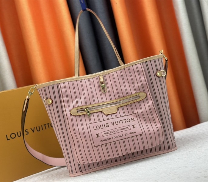 Louis Vuitton Neverfull Bandouliere Inside Out MM Tote In Monogram Canvas And Peony Pink Textile
