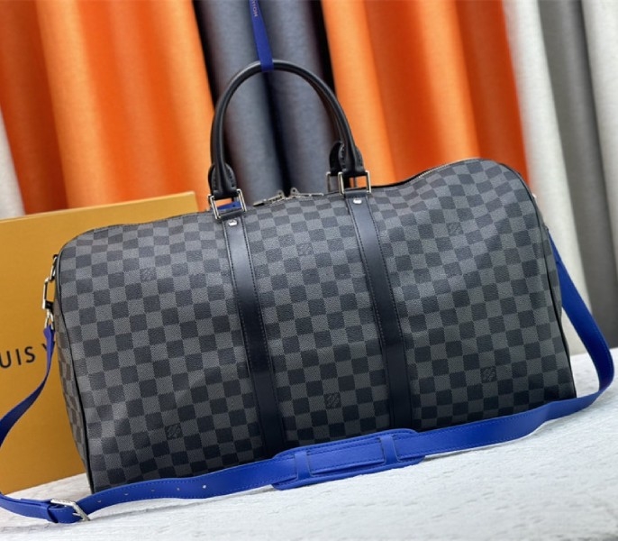 Louis Vuitton Damier Graphite Canvas Keepall Bandouliere 50 In Indigo Blue angle 3