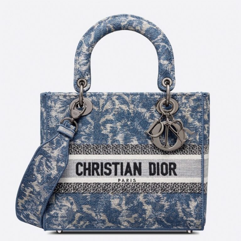 Dior Lady D-Lite Medium Bag Replica in Blue Brocart Denim-Effect Embroidery