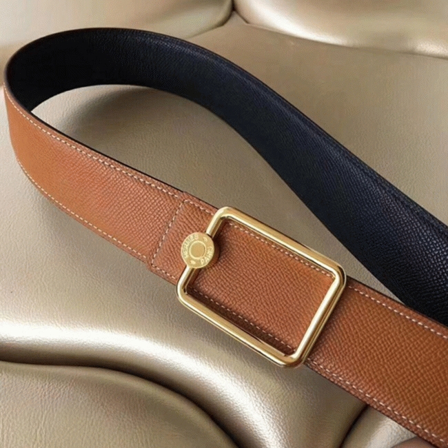Brown fake designer Hermes Oscar buckle belt angle 3