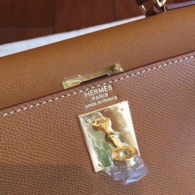 Brown Epsom Faux Luxury Hermes Kelly Sellier 28cm Elegant Purse angle 3